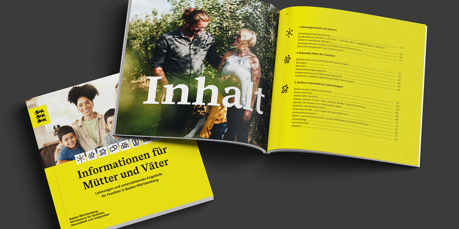 Quadratische Broschüre Mütter und Väter in Baden-Württemberg