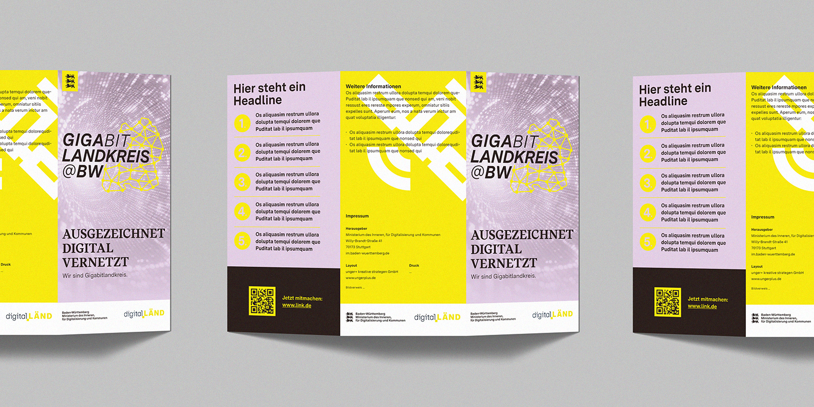 DIN Lang Flyer für Kampagne Gigabit Kommune und Gigabit Landkreis BW
