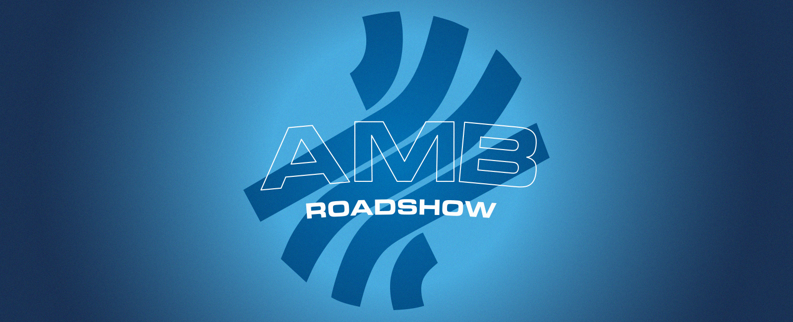 AMB Roadshow 2026 Logo auf blauem Kampagnenhintergrund der Messe Stuttgart