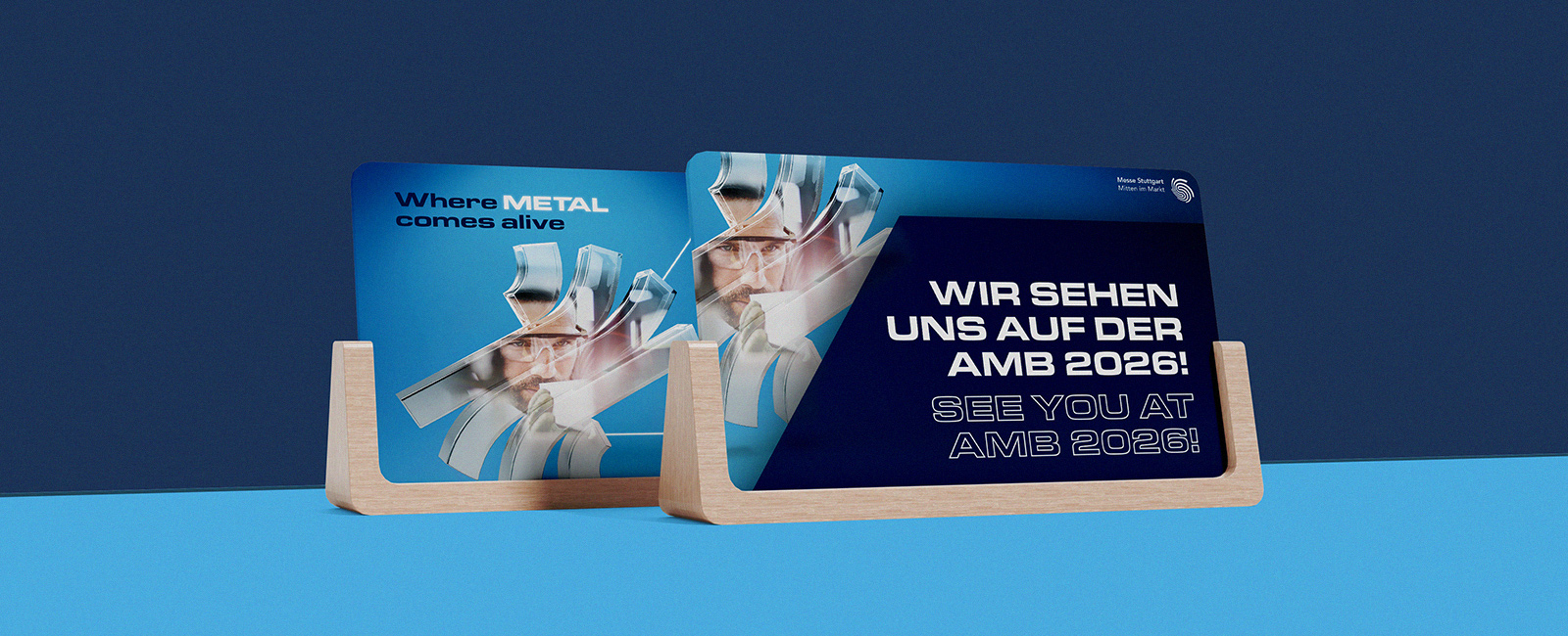 AMB 2026 Einladungskarten mit Kampagnenmotiv und „See you at AMB 2026“ Botschaft