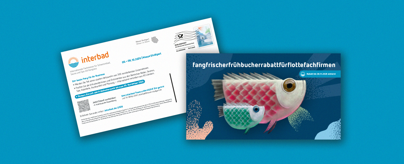interbad 2026 Mailing mit Frühbucherrabatt für Fachfirmen und Fisch-Motiv