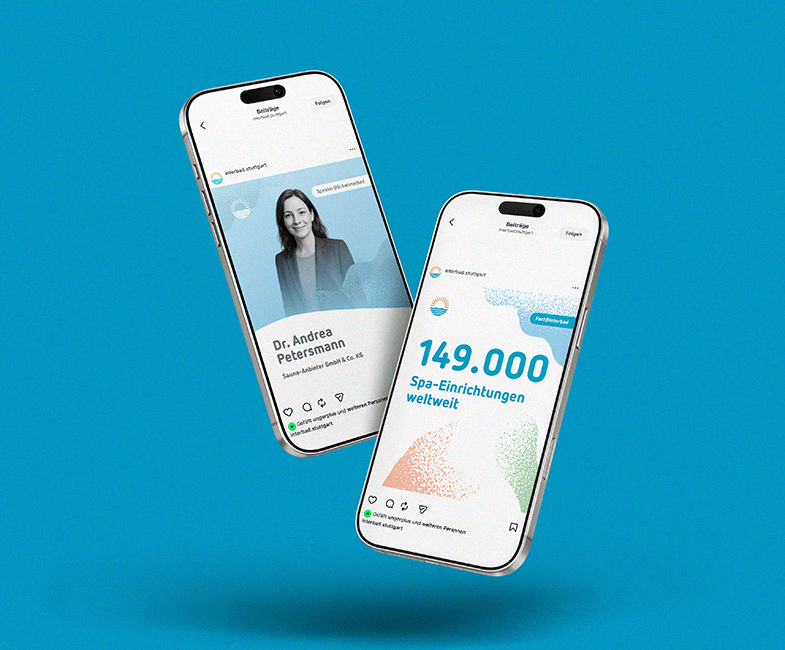 interbad Social-Media-Creatives mit Expertin und Spa-Fakten auf zwei Smartphones