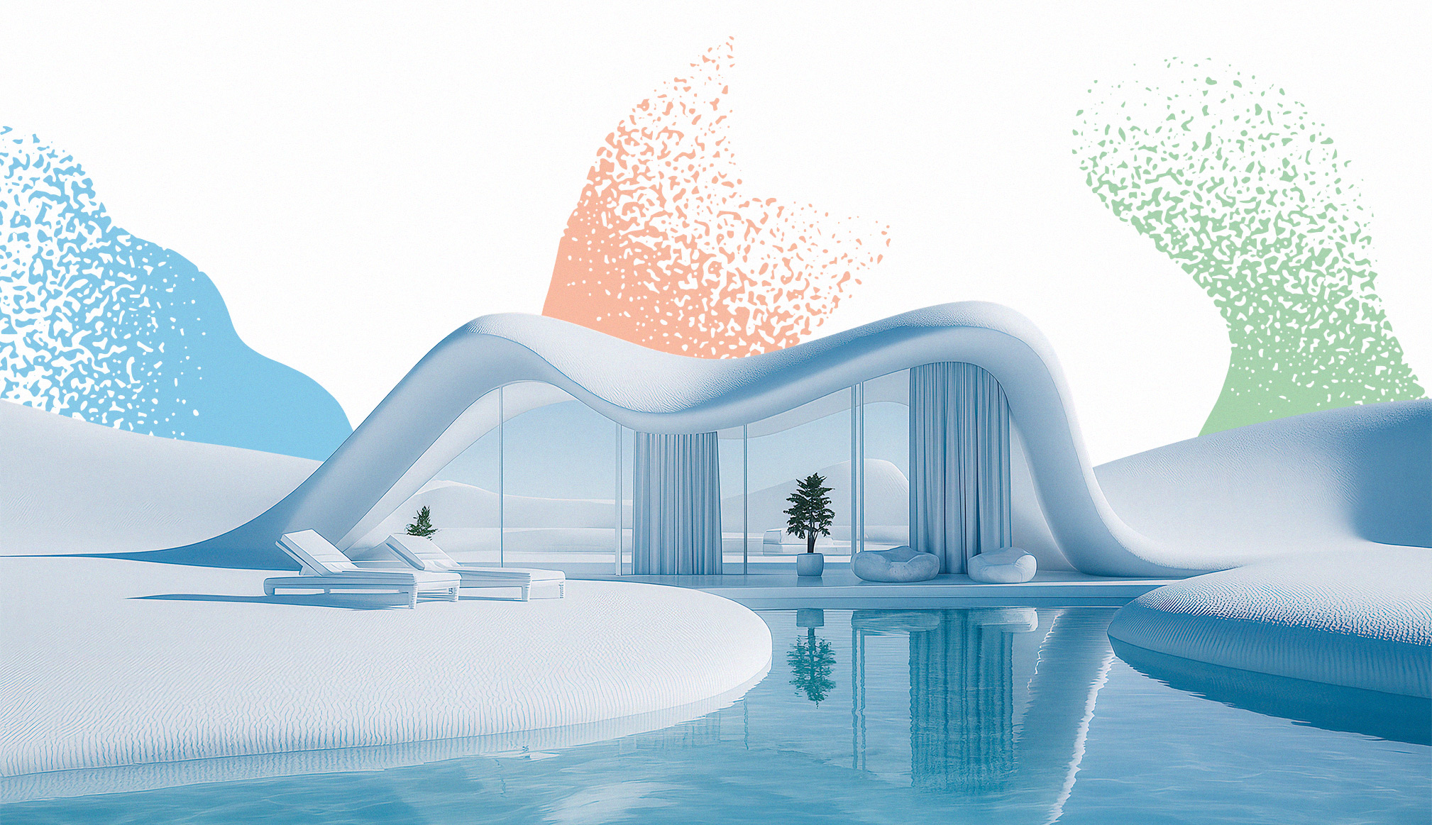 interbad Architektur-Visual mit moderner Schwimmbad- und Spa-Landschaft in blauer Farbwelt